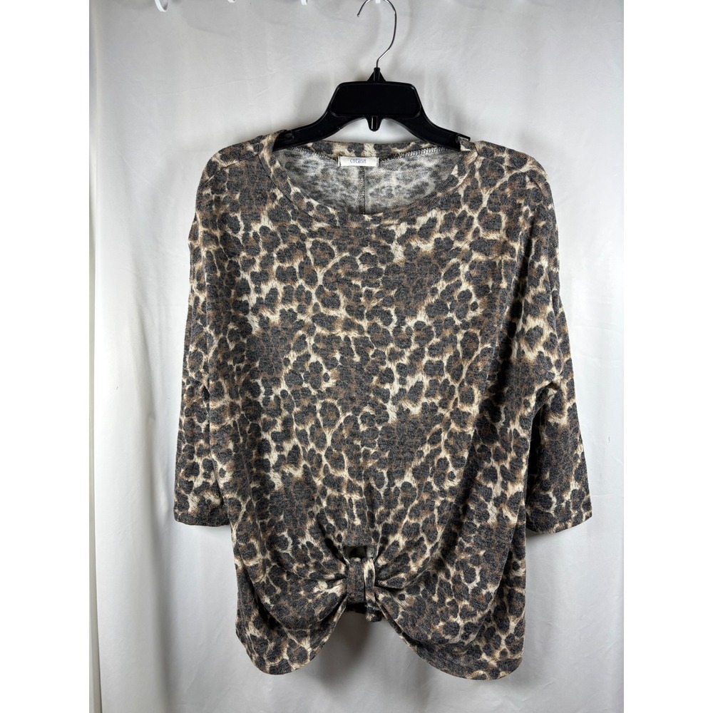 Cherish Leopard‎ Print Knot Front Top 3/4 Sleeve Women's M